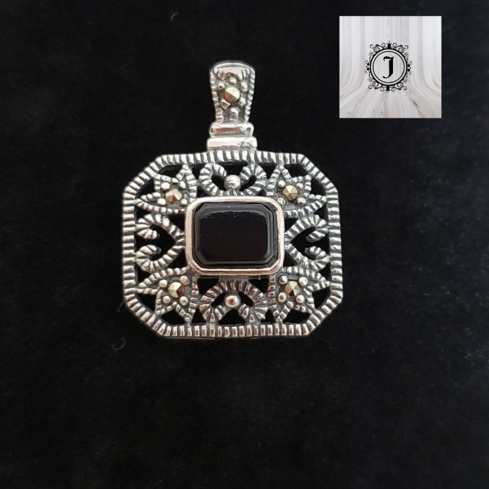 Sterling Silver, Crystal and Onyx Pendant